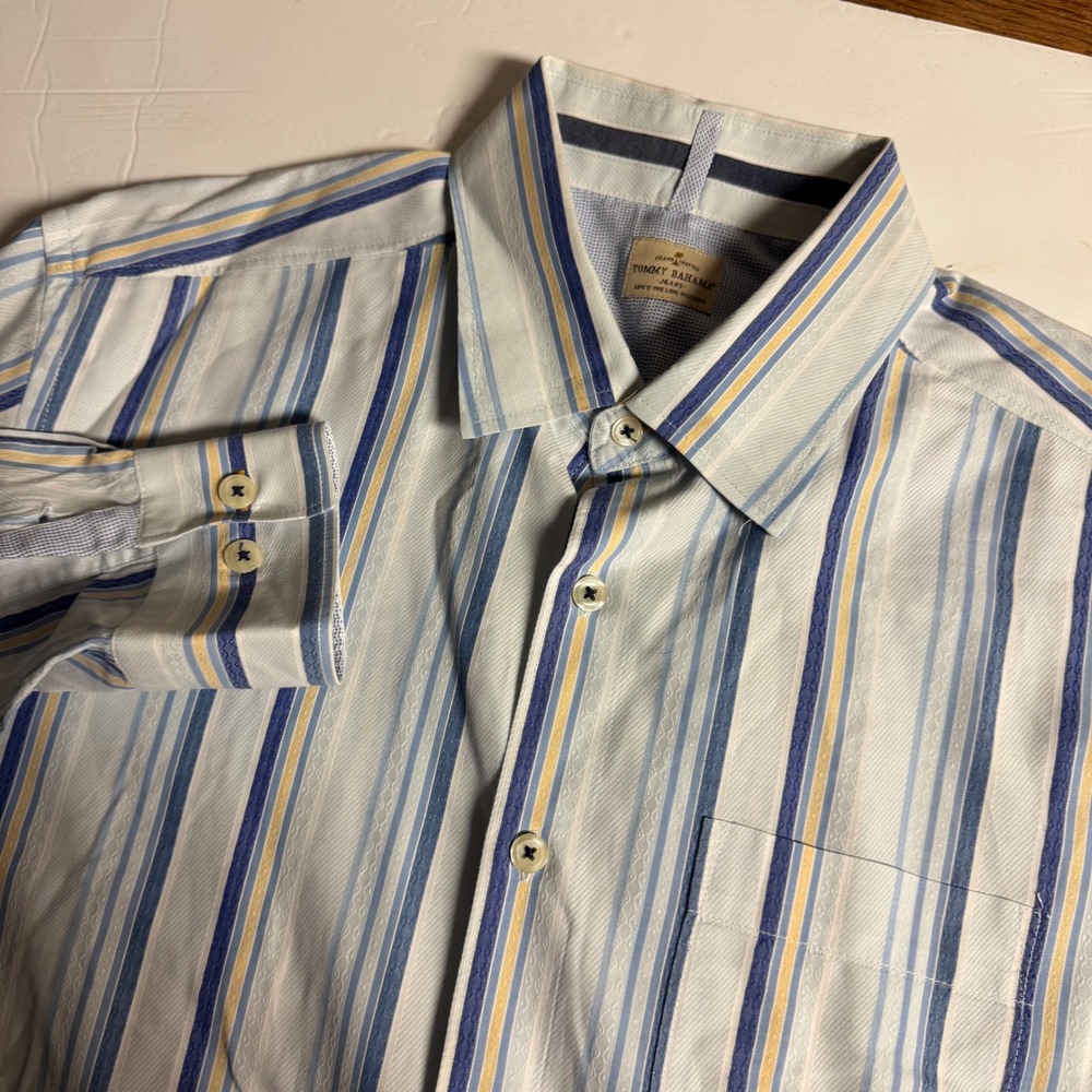 Tommy Bahama Jeans Mens XL Long Sleeve Button Up‎ Shirt Striped 100% Cotton